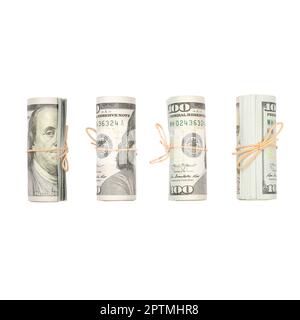 Plusieurs liasses de dollars US isolé sur fond blanc. La composition minimaliste et concept d'entreprise Banque D'Images