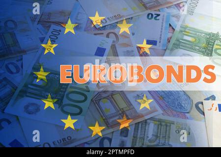 Concept Eurobonds. Plusieurs billets différents comme arrière-plan, vue rapprochée Banque D'Images