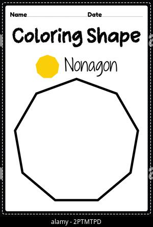 Page de coloriage Nonagon pour les enfants d'âge préscolaire, de maternelle et de Montessori pour pratiquer le dessin d'art visuel et les activités de coloriage pour développer la créativité, le foyer Banque D'Images