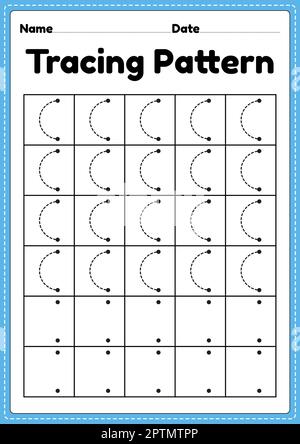 Modèle de traçage lignes de courbe gauche feuille de travail pour les enfants de maternelle, préscolaire et Montessori école pour améliorer les activités de pratique de l'écriture manuscrite. Banque D'Images