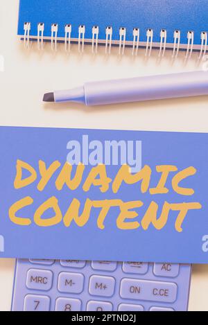 Affiche affichant le contenu dynamique, le contenu Web de présentation de l'entreprise qui change en fonction du comportement de l'utilisateur Banque D'Images