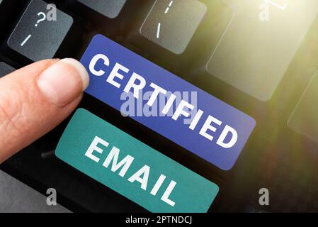 Texte d'écriture E-mail certifié, e-mail de présentation d'entreprise dont l'envoi est certifié par un tiers neutre Banque D'Images