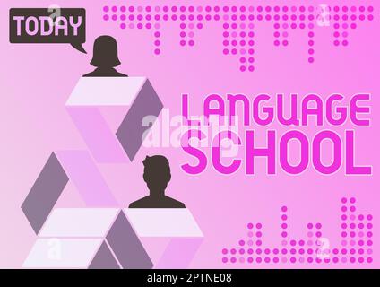 Affiche présentant l'école de langue, entreprise présente l'établissement d'enseignement où les langues étrangères sont enseignées Banque D'Images