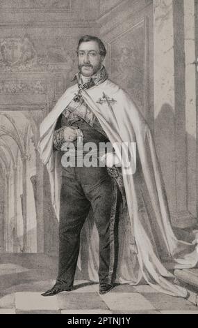 Francisco de Paula Antonio de Borbón (1794-1865). Infante d'Espagne. Fils de Charles IV d'Espagne et de Maria Luisa de Parme. Portrait. Dessin de B. Blanco. Lithographie par J. Donón. 'Reyes Contemporáneos'. Volume I. Publié à Madrid, 1855. Banque D'Images