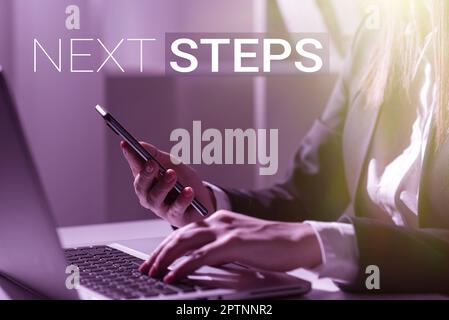 Texte d'écriture prochaines étapes, numéro de concept d'entreprise du processus à effectuer après la planification actuelle Banque D'Images