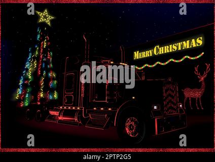 Motif de Noël avec camion américain à effet de lumière rouge Illustration de Vecteur