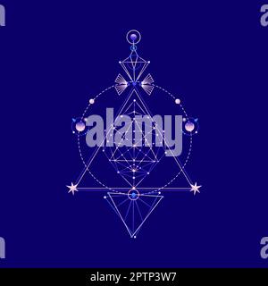 Mystérieuse composition spatiale de planètes, triangles, étoiles. Illustration vectorielle sur le thème de l'astrologie, de l'astronomie, de l'ésotéricisme. Art cosmique Celestial bo Banque D'Images