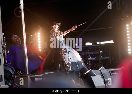 Close-up de Grace Jones garniture sur la scène principale à l'OnBlackheath Music Festival 2019 Banque D'Images