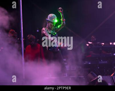 Close-up de Grace Jones garniture sur la scène principale à l'OnBlackheath Music Festival 2019 Banque D'Images