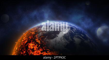 Photo conceptuelle représentant la Terre détruite par le réchauffement climatique. Bannière Banque D'Images