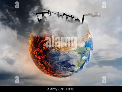 Photo conceptuelle représentant la Terre détruite par le réchauffement climatique et la pollution industrielle Banque D'Images