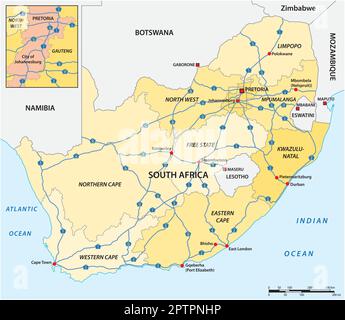 Carte vectorielle des routes nationales en Afrique du Sud avec étiquettes Illustration de Vecteur