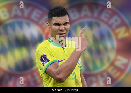 PHOTOMONTAGE; FC Bayern Munich veut signer CASEMIRO comme une photo de six archives: CASEMIRO (BRA), geste, donne des instructions, action, image unique, motif court, demi-figurine, demi-figurine. Round of 16, Round of seize, Game 54, Brésil (BRA) - Corée du Sud (KOR) sur 5 décembre 2022, Stade 974 coupe du monde de football 20122 au Qatar de 20 novembre. - 18.12.2022 ? Banque D'Images