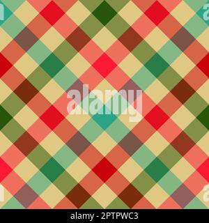 Motif sans couture. Cellule classique en diagonale. Couleur rouge et verte contrastante sur fond marron. Banque D'Images