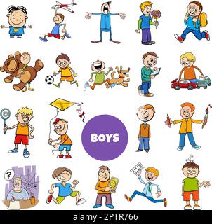 cartoon teen and elementary age boys characters set Stock Vector