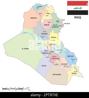 Carte vectorielle administrative de la République d'Iraq avec drapeau Illustration de Vecteur