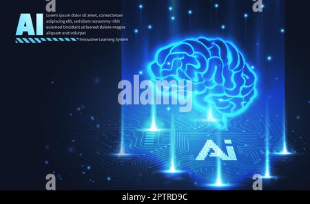 Jeu de composants de la technologie ai sur le cerveau de gradient shinny abstrait dans le style futuriste violet bleu ton carte de circuit imprimé arrière-plan Illustration de Vecteur