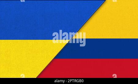 Drapeau de l'Ukraine et de la Colombie - 3D illustration. Symboles nationaux de l'Ukraine et de la Colombie. relations politiques. Relations économiques. Ukrainien et Col Banque D'Images