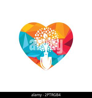 Pelle avec logo vecteur arbre humain. Modèle de conception du logo Green Garden Environment. Illustration de Vecteur