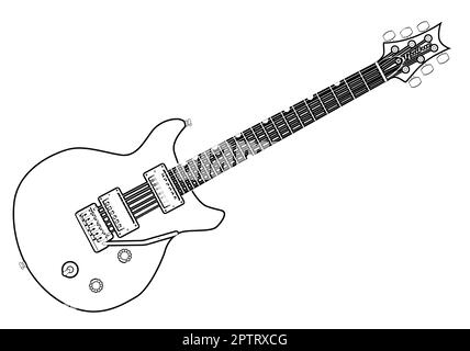 Un double cutaway electric guitare typique en contours over white Banque D'Images