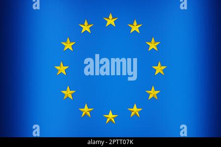 Drapeau de l'Union européenne. Fond géométrique métallique. Rendu 3D numérique. Banque D'Images