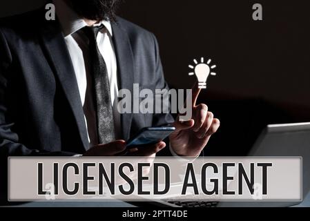 Affiche textuelle montrant l'Agent autorisé, l'idée commerciale vendeur autorisé et accrédité de polices d'assurance Banque D'Images