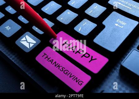 Légende du texte présentant Happy Thanksgiving, Business Approach Harvest Festival fête nationale célébrée en novembre Banque D'Images