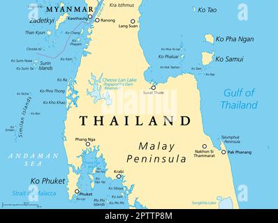 Thaïlande carte politique, de Ko Tao et Ko Samui à Phuket Illustration de Vecteur