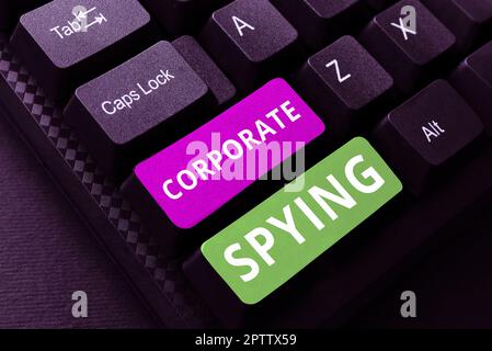 Affiche textuelle montrant l'espionnage d'entreprise, approche d'entreprise enquête sur les concurrents pour obtenir un avantage commercial Banque D'Images