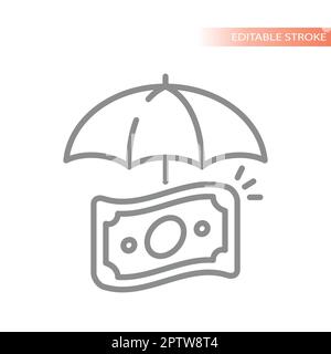 Dollar facture et parapluie, icône de ligne d'assurance financière Illustration de Vecteur