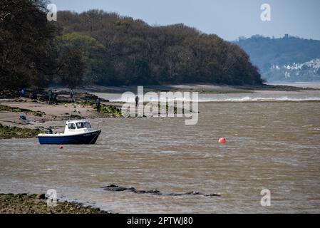 La marée d'Arnside a été le long de l'estuaire du Kent à Arnside, Milnthorpe, Cumbria, Royaume-Uni. Banque D'Images