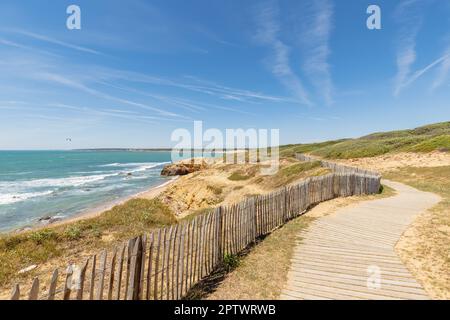 Vue sur la plage de la Pointe du Payre, Jard sur Mer, France en été, Vendée, France Banque D'Images