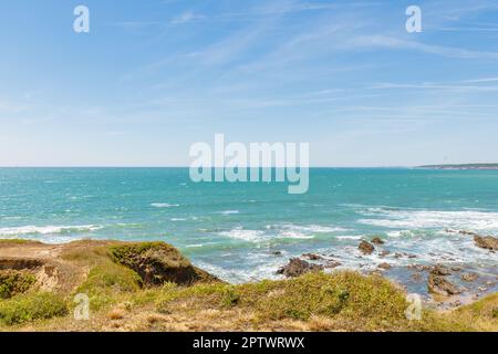 Vue sur la plage de la Pointe du Payre, Jard sur Mer, France en été, Vendée, France Banque D'Images