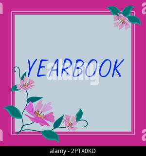 Inspiration montrant signe Annuaire, publication de photo conceptuelle compilée par la classe de finissants comme un enregistrement des activités de l'année Banque D'Images