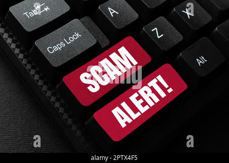 Inspiration montrant le signe Scam Alert, mot pour avertir quelqu'un au sujet du schéma ou de la fraude avis tout inhabituel Banque D'Images