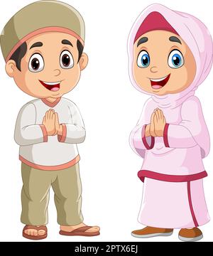 Bonne bande dessinée musulmane homme et femme Illustration de Vecteur