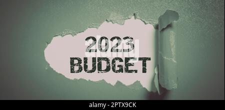 Affiche affichant le budget 2023, approche commerciale Plan financier de l'entreprise pour la nouvelle année Stratégie d'investissement Banque D'Images