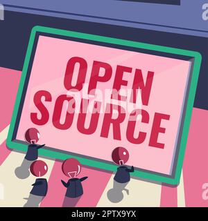 Inspiration montrant le signe Open Source, Word pour identifier le logiciel dont le code source original est disponible gratuitement Banque D'Images