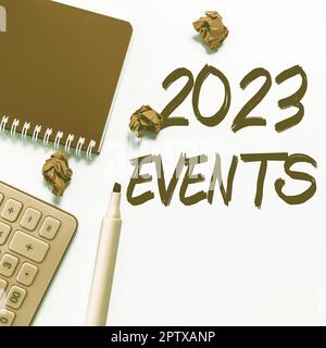 Affichage conceptuel 2023 événements, Word écrit sur les célébrations du nouvel an calendrier planification d'événements importants Banque D'Images