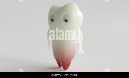 Une dent de bande dessinée malheureuse regarde son infection de racine de dent -- 3D rendu Banque D'Images