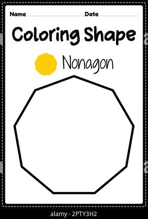 Page de coloriage Nonagon pour les enfants d'âge préscolaire, de maternelle et de Montessori pour pratiquer le dessin d'art visuel et les activités de coloriage pour développer la créativité, le foyer Banque D'Images