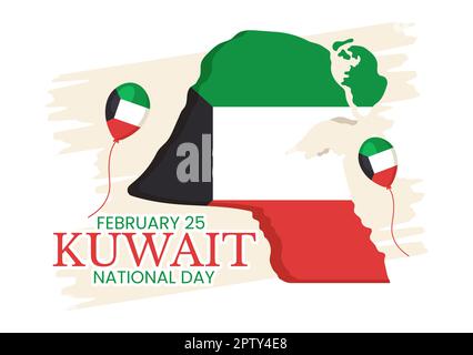 Journée nationale du Koweït sur 25 février avec célébration du drapeau et de l'indépendance en dessin animé dessin animé à la main Banque D'Images