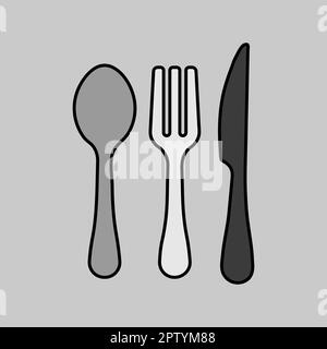 Icône en échelle de gris à fourchette et à couteau. Symbole graphique pour la conception du site Web de cuisine, le logo, l'application, l'interface utilisateur Banque D'Images