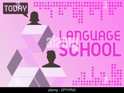 Affiche présentant l'école de langue, entreprise présente l'établissement d'enseignement où les langues étrangères sont enseignées Banque D'Images