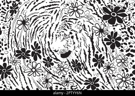 Fond formé par le tigre et les fleurs Illustration de Vecteur