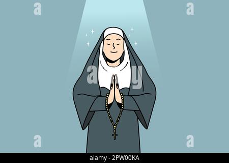Nun priant avec rosaire Illustration de Vecteur