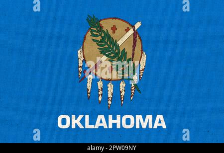 Drapeau de l'État américain de l'Oklahoma sur une surface texturée. Drapeaux des États américains Fabric Flag Oklahoma. Symbole de l'Oklahoma. Etat américain. Texture du tissu, St Banque D'Images