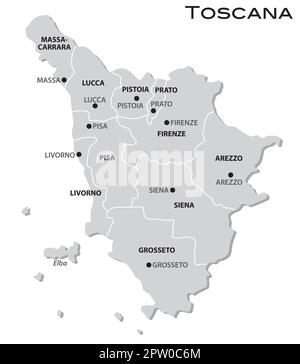 Carte administrative grise simple de la région Toscane de l'Italie Illustration de Vecteur