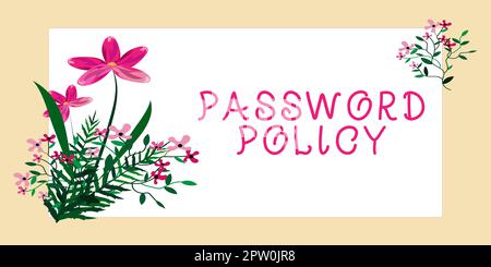 Légende de texte présentant la politique de mot de passe, concept Internet première ligne de protection contre tout accès non autorisé Banque D'Images