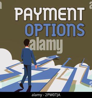 Affiche textuelle indiquant les options de paiement, Word pour les façons dont les clients peuvent payer les biens et les services Banque D'Images